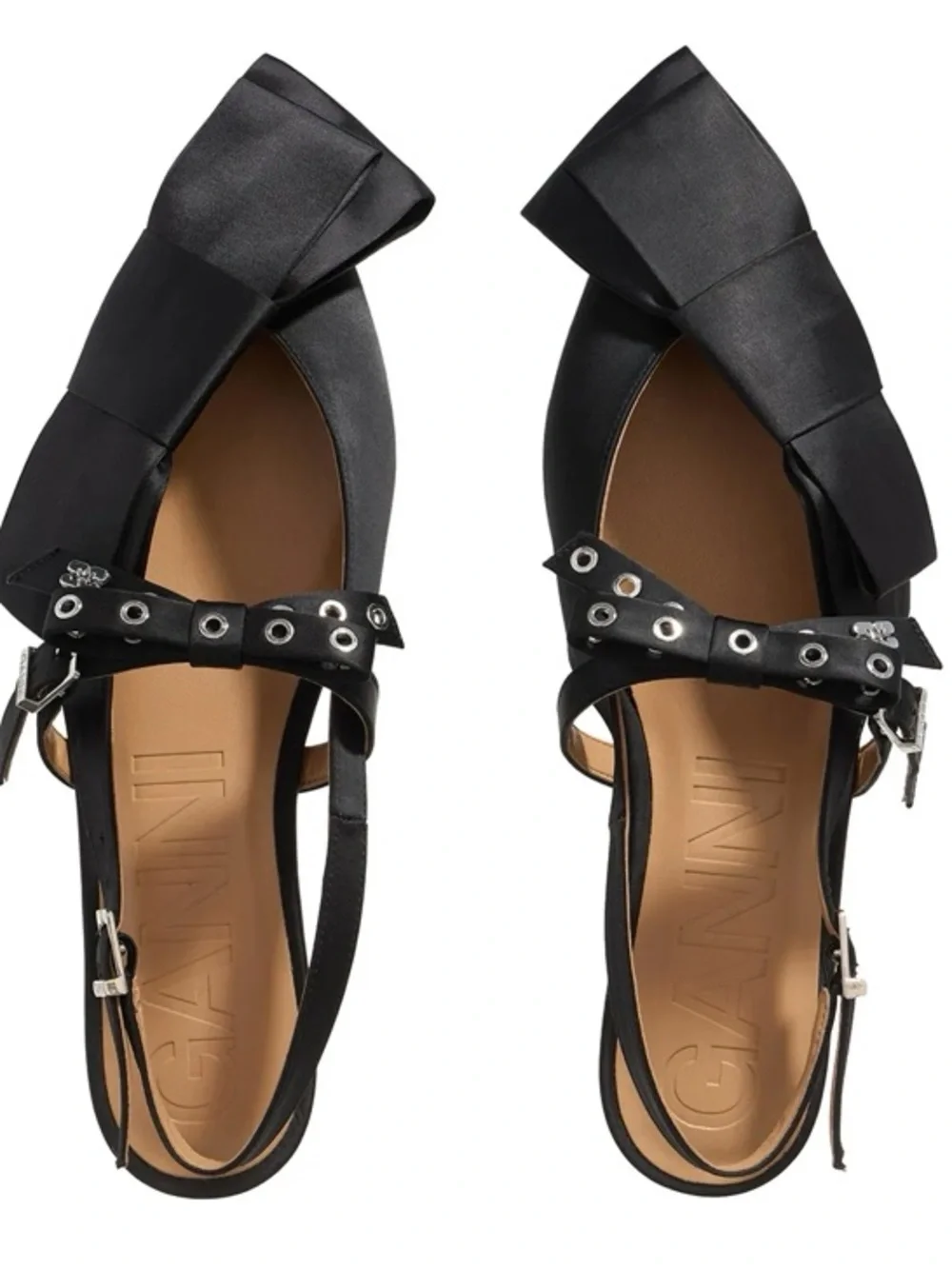 NWT Ganni Black Bow-Accent Slingback Flats